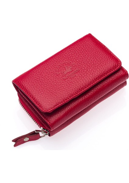 Hakiki Deri Kağıt Para ve Bol Kart Bölmeli Fermuarlı Kadın Cüzdanı - Kırmızı fiyatları