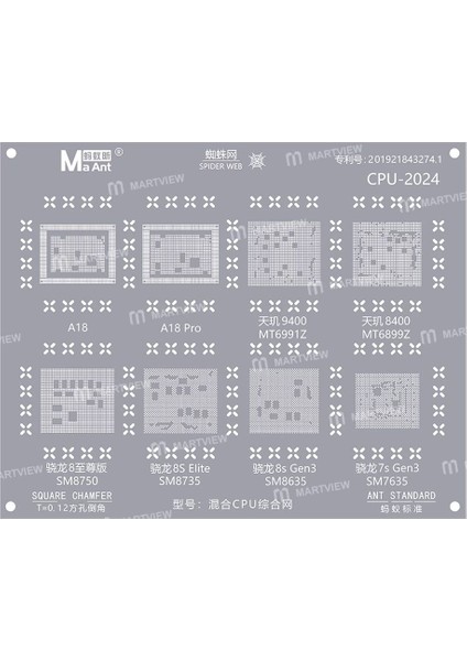 Maant 2024 Entegre Kalıbı Cpu Serisi Bga Yeniden Toplama Şablonu A18 A18PRO MT6991Z MT6899Z SM7635 SM8635 SM8735 SM8750