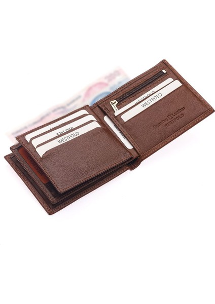 Fermuarlı Kağıt Para ve Bol Kart Bölmeli Hakiki Deri Erkek Cüzdanı - Taba indirimleri