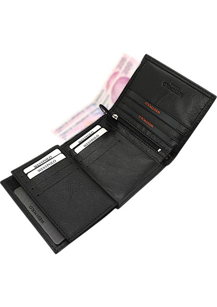 Hakiki Deri Bol Kart Bölmeli Fermuarlı ve Patlı Erkek Cüzdan - Siyah indirimleri
