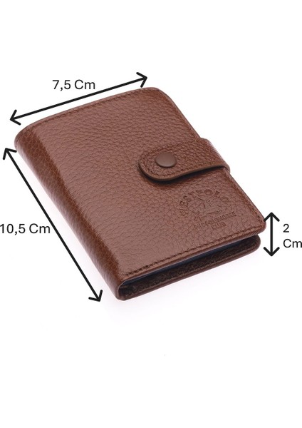 Hakiki Deri Kağıt Para ve Şeffaf Bol Kart Bölmeli Patlı Unisex Kartlık Cüzdan - Fındık