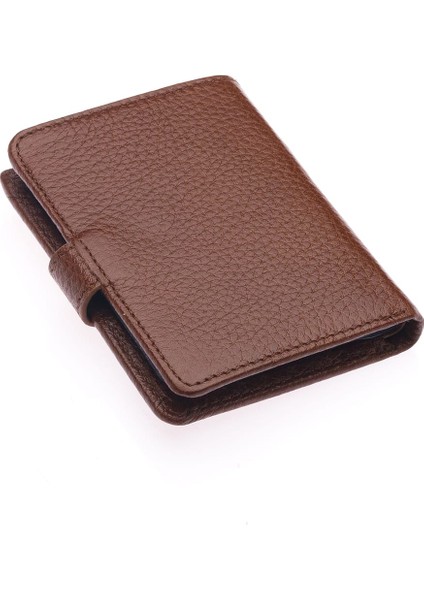 Hakiki Deri Kağıt Para ve Şeffaf Bol Kart Bölmeli Patlı Unisex Kartlık Cüzdan - Fındık