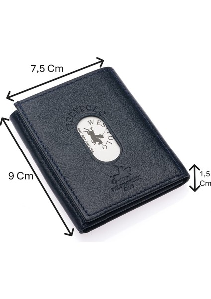 Hakiki Deri Kağıt Para ve Kart Bölmeli Unisex Cüzdan - Lacivert