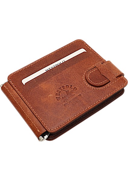 Hakiki Eskitme Deri Kuşaklı Kağıt Para Klipsli Unisex Kartlık - Taba fiyatları