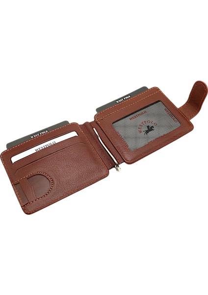 Hakiki Eskitme Deri Kuşaklı Kağıt Para Klipsli Unisex Kartlık - Taba modelleri