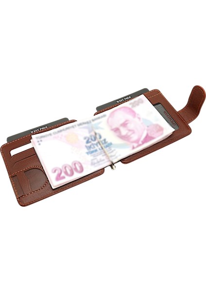 Hakiki Eskitme Deri Kuşaklı Kağıt Para Klipsli Unisex Kartlık - Taba fırsatları