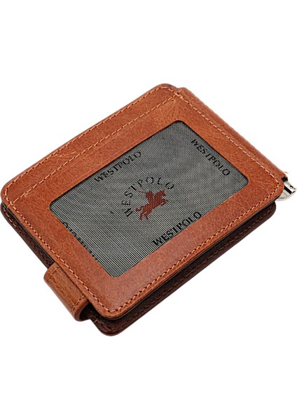 Hakiki Eskitme Deri Kuşaklı Kağıt Para Klipsli Unisex Kartlık - Taba indirimleri