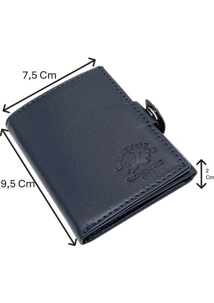 Hakiki Deri Bozuk Para, Kağıt Para ve Kart Bölmeli Patlı Erkek Cüzdan - Lacivert