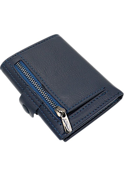 Hakiki Deri Bozuk Para, Kağıt Para ve Kart Bölmeli Patlı Erkek Cüzdan - Lacivert indirimleri