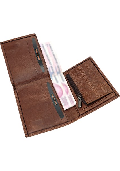 Hakiki Eskitme Deri Kağıt Para, Bozuk Para ve Kart Bölmeli Erkek Cüzdanı - Tiguan Kahve fırsatları
