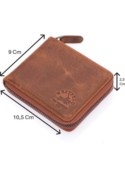 Unisex Kağıt Para ve Bol Kart Bölmeli Hakiki Eskitme Deri Cüzdan Kartlık - G2 Taba