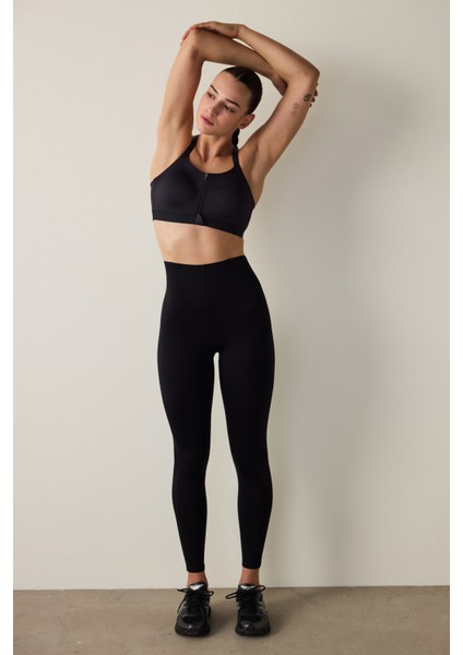 Siyah Yüksek Destek Toparlayıcı Etkili Yüksek Bel Back Lock Tayt