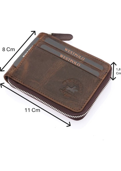 Mira Hakiki Eskitme Deri, Kağıt Para Bölmeli Unisex Cüzdan, Kartlık - Koyu Taba