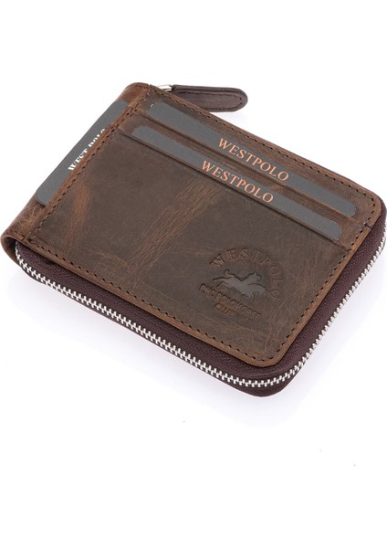 Mira Hakiki Eskitme Deri, Kağıt Para Bölmeli Unisex Cüzdan, Kartlık - Koyu Taba fiyatları