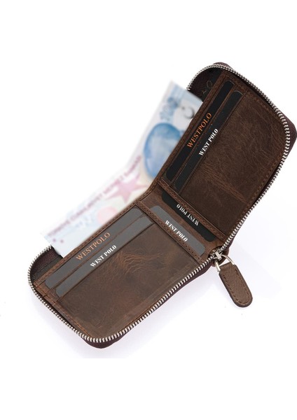 Mira Hakiki Eskitme Deri, Kağıt Para Bölmeli Unisex Cüzdan, Kartlık - Koyu Taba modelleri