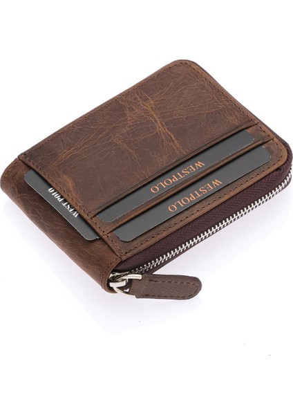 Mira Hakiki Eskitme Deri, Kağıt Para Bölmeli Unisex Cüzdan, Kartlık - Koyu Taba fırsatları