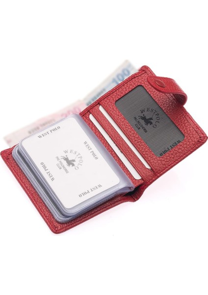 Hakiki Deri Kağıt Para ve Şeffaf Bol Kart Bölmeli Patlı Unisex Kartlık Cüzdan - Gül Kurusu modelleri