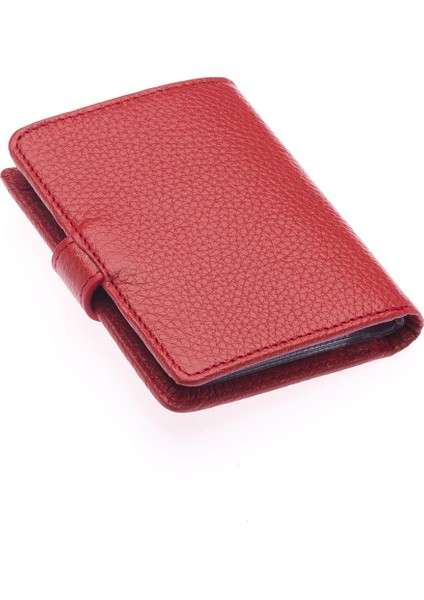 Hakiki Deri Kağıt Para ve Şeffaf Bol Kart Bölmeli Patlı Unisex Kartlık Cüzdan - Gül Kurusu