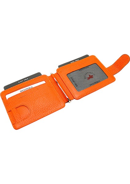 Hakiki Deri Çift Taraflı Kullanıma Uygun Kuşaklı Kağıt Para Klipsli Unisex Kartlık-Turuncu modelleri