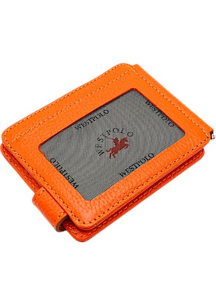 Hakiki Deri Çift Taraflı Kullanıma Uygun Kuşaklı Kağıt Para Klipsli Unisex Kartlık-Turuncu indirimleri