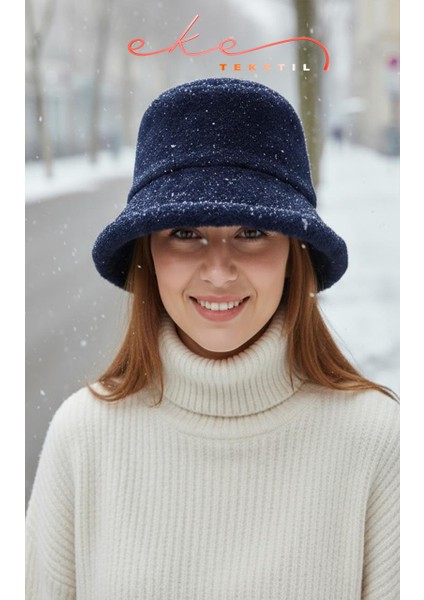 Kadın Peluş Bucket Lacivert Renk Şapka