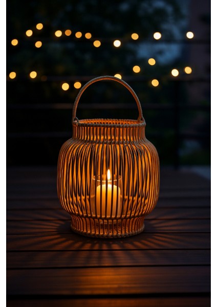 Doğal Rattan Mumluk Fener, Kulplu, Bohem Rustik Ev Dekorasyon, 33X30 cm fiyatları
