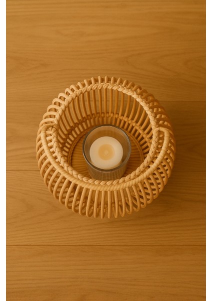 Doğal Rattan Mumluk Fener, Kulplu, Bohem Rustik Ev Dekorasyon, 33X30 cm modelleri
