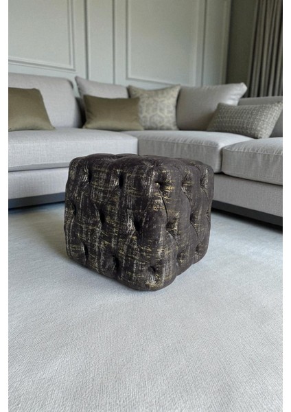 Küp Puf - BEST İthal Kadife Babyface Kumaş Varak Baskı - Modern Ve Şık Oturma Dekoratif Puf&Bench
