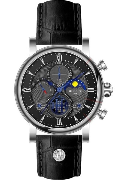 TM105S-04BS Yansıma Önleyici Safir Camlı Deri Kordon Çelik Kasa 5 Atm Suya Dayanıklı Siyah Renk Erkek Kol Saati