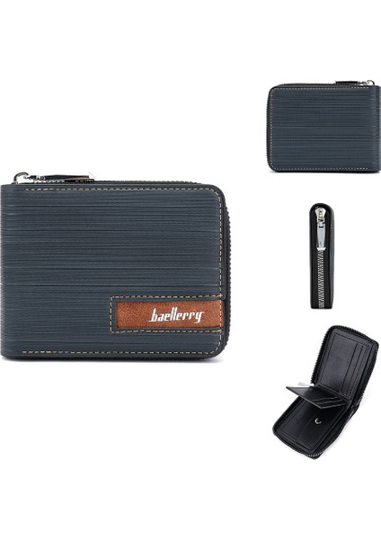 Baellerry Yeni Erkek Kısa Cüzdan Sınır Ötesi Rfıd Fermuarlı Çoklu Kart Bozuk Para Kesesi Yatay Versiyon Öğrenci Kart Çantası (Yurt Dışından)