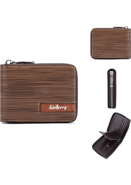 Baellerry Yeni Erkek Kısa Cüzdan Sınır Ötesi Rfıd Fermuarlı Çoklu Kart Bozuk Para Kesesi Yatay Versiyon Öğrenci Kart Çantası (Yurt Dışından)