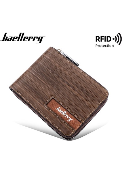 Baellerry Yeni Erkek Kısa Cüzdan Sınır Ötesi Rfıd Fermuarlı Çoklu Kart Bozuk Para Kesesi Yatay Versiyon Öğrenci Kart Çantası (Yurt Dışından) modelleri