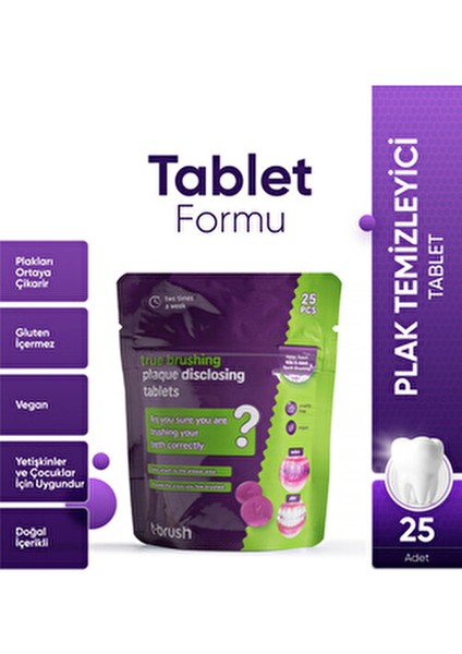 Plak Kaşifi Tablet Vegan Gluten İçermez 25 Adet Ağız ve Diş Bakımı İçin