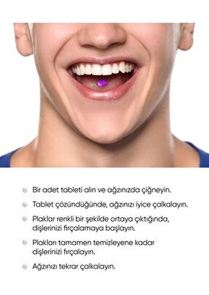 Plak Kaşifi Tablet Vegan Gluten İçermez 25 Adet Ağız ve Diş Bakımı İçin