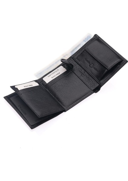 Kağıt Para ve Bozuk Para Bölmeli Hakiki Deri Erkek Cüzdanı - Siyah fırsatları