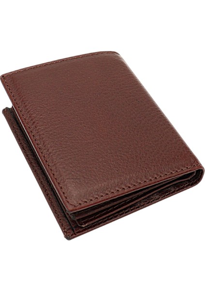 Hakiki Deri Kağıt Para, Bozuk Para ve Bol Kart Bölemli Erkek Cüzdan - Kahverengi