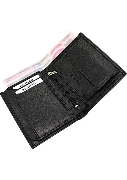 Hakiki Deri Kağıt Para ve Bozuk Para Bölmeli Erkek Cüzdanı - Siyah modelleri