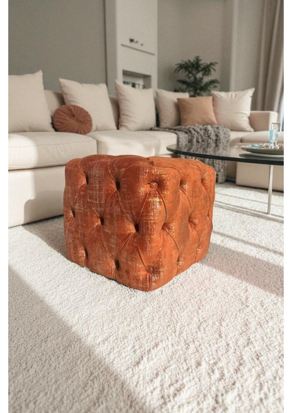 Küp Puf - BEST İthal Kadife Babyface Kumaş Varak Baskı - Modern Ve Şık Oturma Dekoratif Puf&Bench