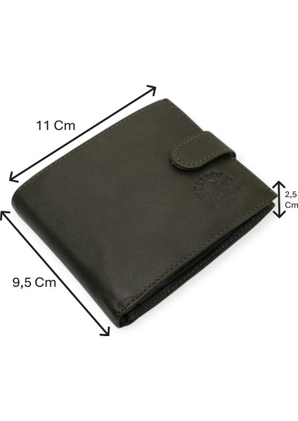 Hakiki Deri Kağıt Para, Bozuk Para ve Kart Bölmeli Erkek Cüzdanı - Haki