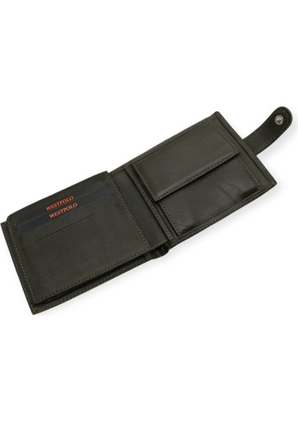 Hakiki Deri Kağıt Para, Bozuk Para ve Kart Bölmeli Erkek Cüzdanı - Haki modelleri