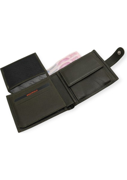 Hakiki Deri Kağıt Para, Bozuk Para ve Kart Bölmeli Erkek Cüzdanı - Haki fırsatları