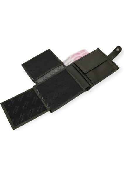 Hakiki Deri Kağıt Para, Bozuk Para ve Kart Bölmeli Erkek Cüzdanı - Haki indirimleri