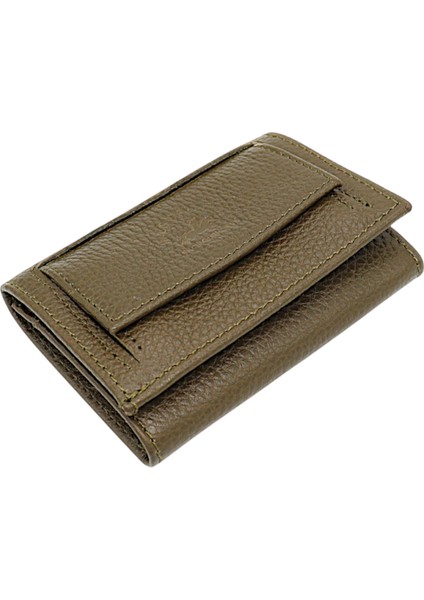 Unisex Hakiki Deri Bozuk Para ve Kağıt Para Bölmeli Cüzdan Kartlık - Haki fiyatları
