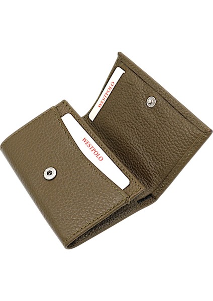 Unisex Hakiki Deri Bozuk Para ve Kağıt Para Bölmeli Cüzdan Kartlık - Haki modelleri