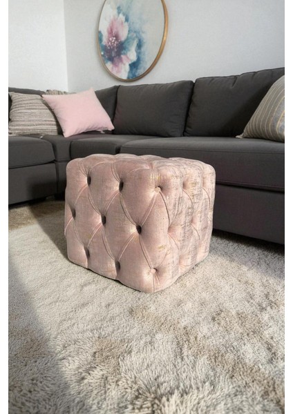 Küp Puf - BEST İthal Kadife Babyface Kumaş Varak Baskı - Modern Ve Şık Oturma Dekoratif Puf&Bench