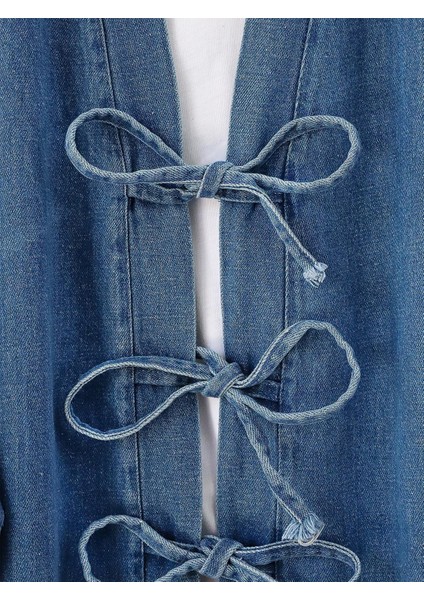 Önü Bağlamalı Cepli Pantolonlu Kot Kimono Takım fiyatları