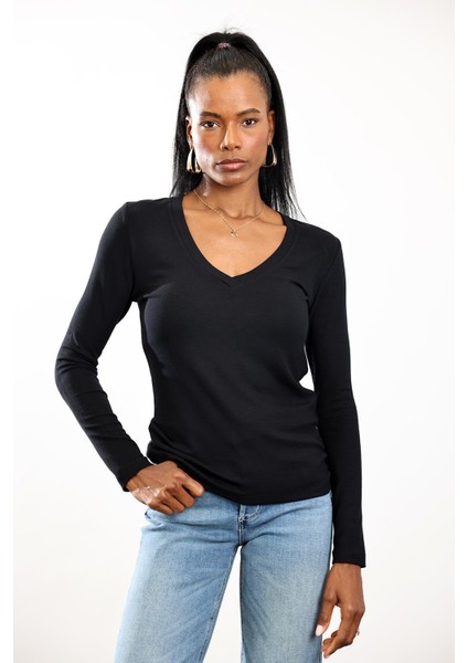Siyah Soft Touch Bambu V Yaka Tişört fırsatları