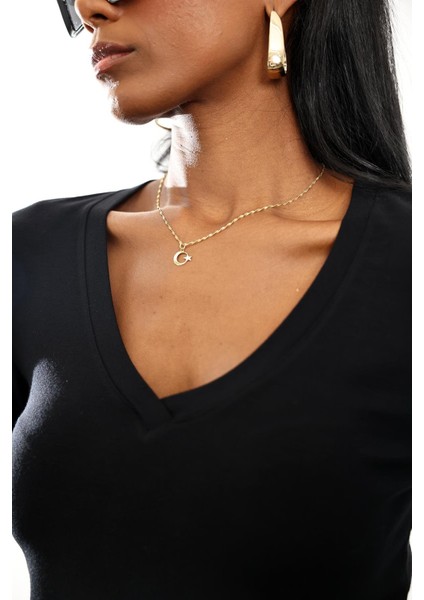 Siyah Soft Touch Bambu V Yaka Tişört