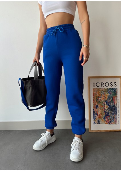Kadın Lacivert Kışlık Kalın Içi Polarlı Yüksek Bel Paçası Lastikli Basic Jogger Eşofman Altı fiyatları