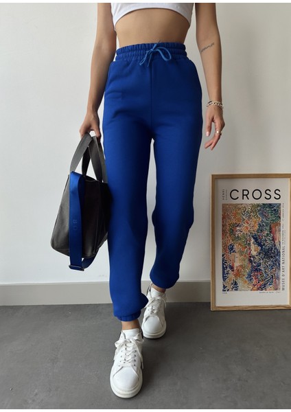 Kadın Lacivert Kışlık Kalın Içi Polarlı Yüksek Bel Paçası Lastikli Basic Jogger Eşofman Altı fırsatları